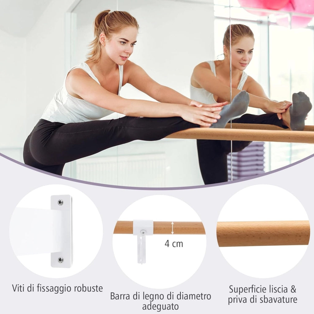 Sbarra Danza Classica da Parete, Barra per Balletto Singola, Idelae per Yoga, Stretching, Allenamento e Pose di Balletto, 120 x 15,5 x 31 cm