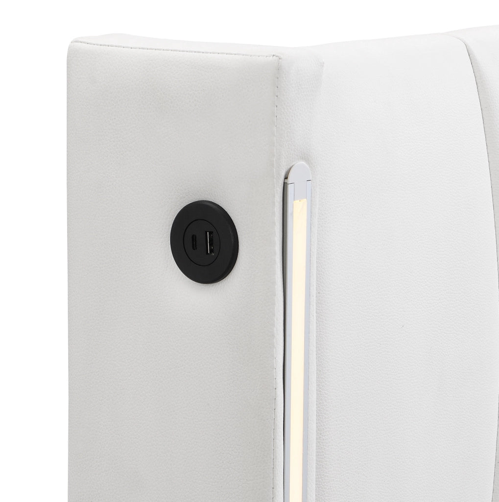 Letto imbottito LED 180 x 200 cm bianco con contenitore, USB e testiera regolabile