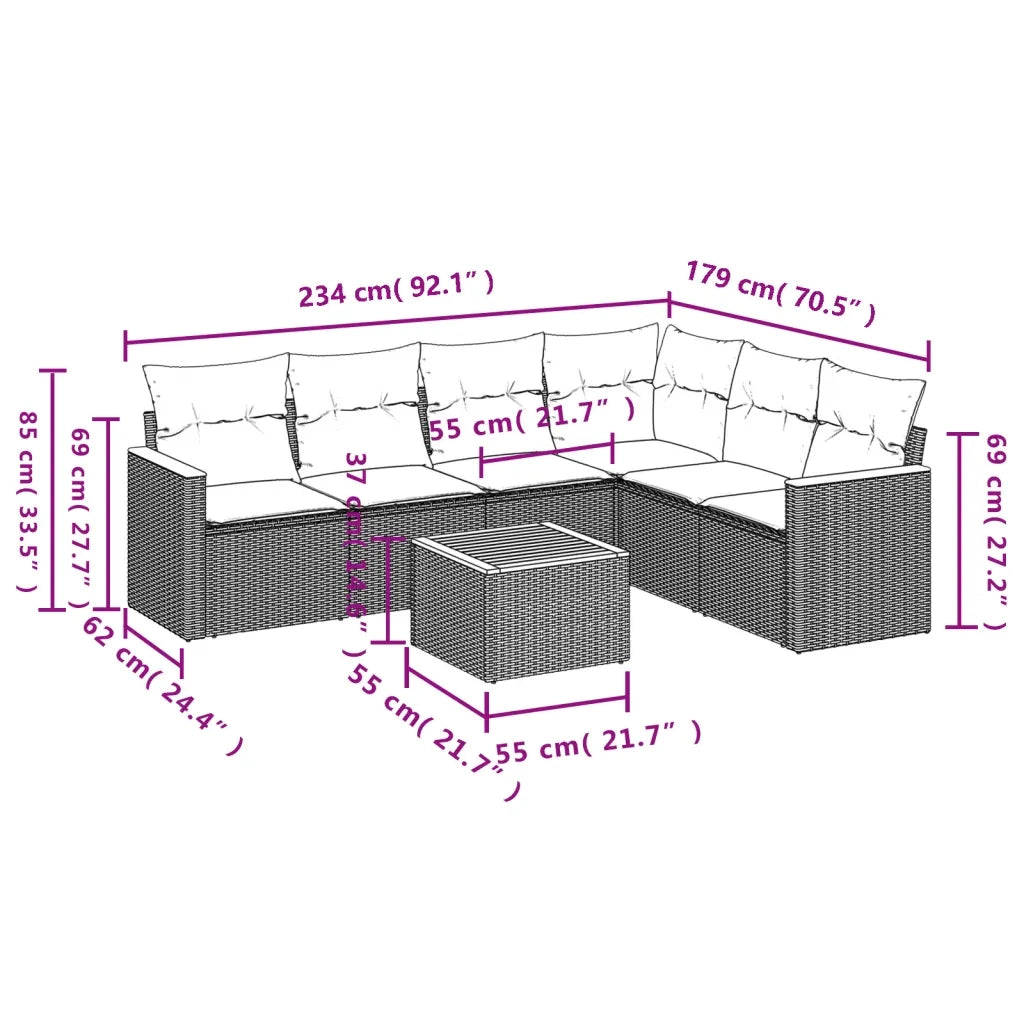 Set Divani da Giardino con Cuscini 7pz Nero Polyrattan 3258408