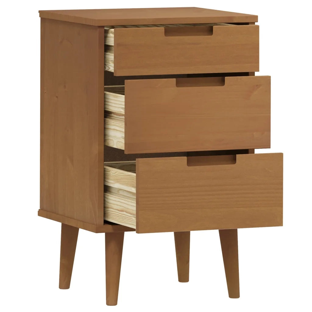 Comodino-Tavolino da notte Marrone MOLDE 40x35x65 cm in Legno Massello di Pino 911043