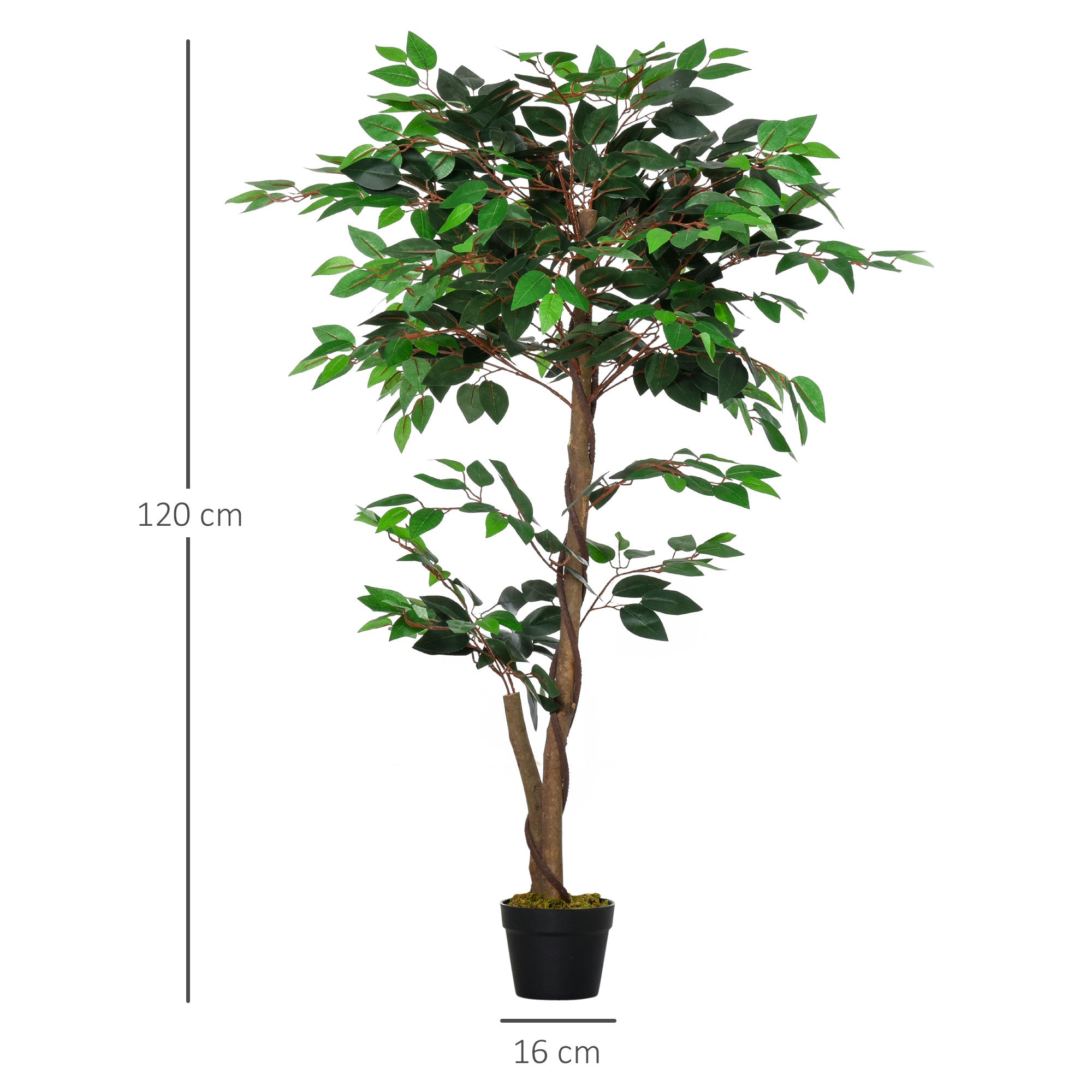 Pianta Artificiale Albero del Tè con 546 Foglie Realistiche e Vaso Cemento 120 cm Verde