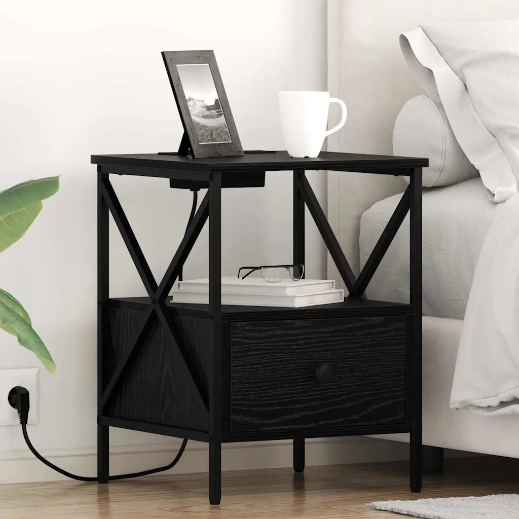 Comodino | Armadio da Notte | Mobiletto da notte con cassetto Rovere Nero 41,5 x 40,5 x 55 cm