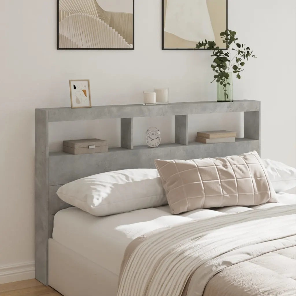 Testiera | Testata con Contenitore a LED Grigio Cemento 160x17x102 cm