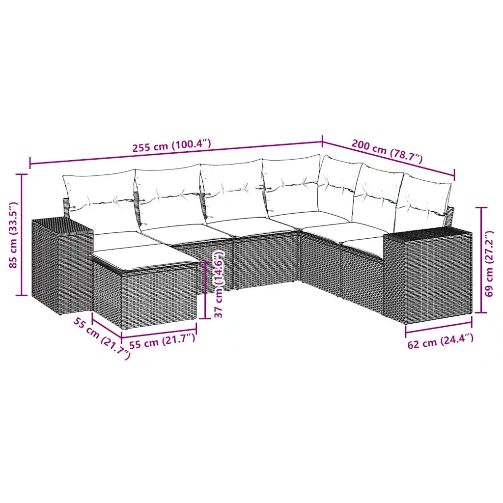 Set Divani da Giardino 7 pz con Cuscini Marrone in Polyrattan 3222903