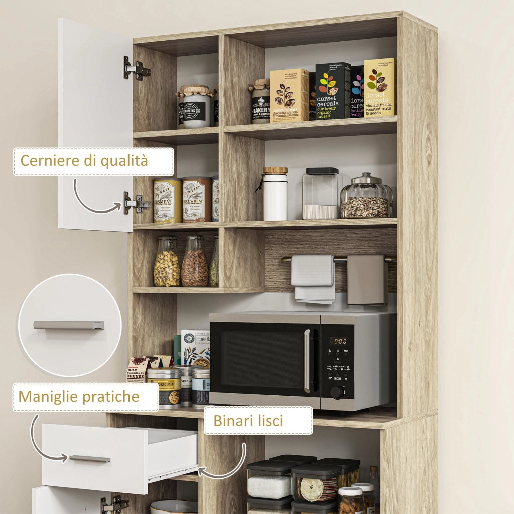 Mobile Dispensa 80x35x180 cm Ripiano con Foro Passacavi Bianco e Rovere