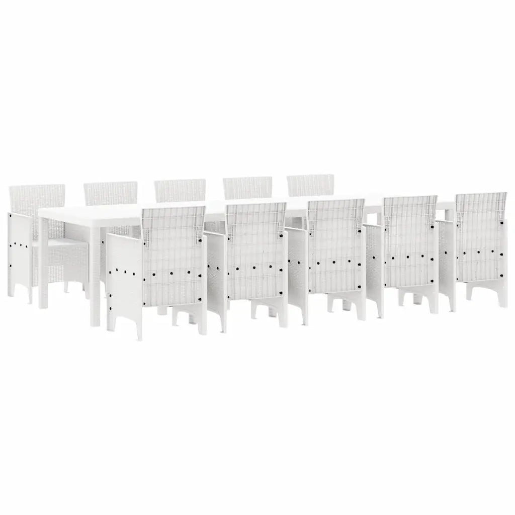 Set da Pranzo per Giardino 11 pcs Bianco Rattan e acciaio