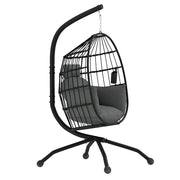Poltrona Sospesa Amaca a Uovo 120x88x192 cm con Gancio Regolabile in Acciaio Nero e Grigio