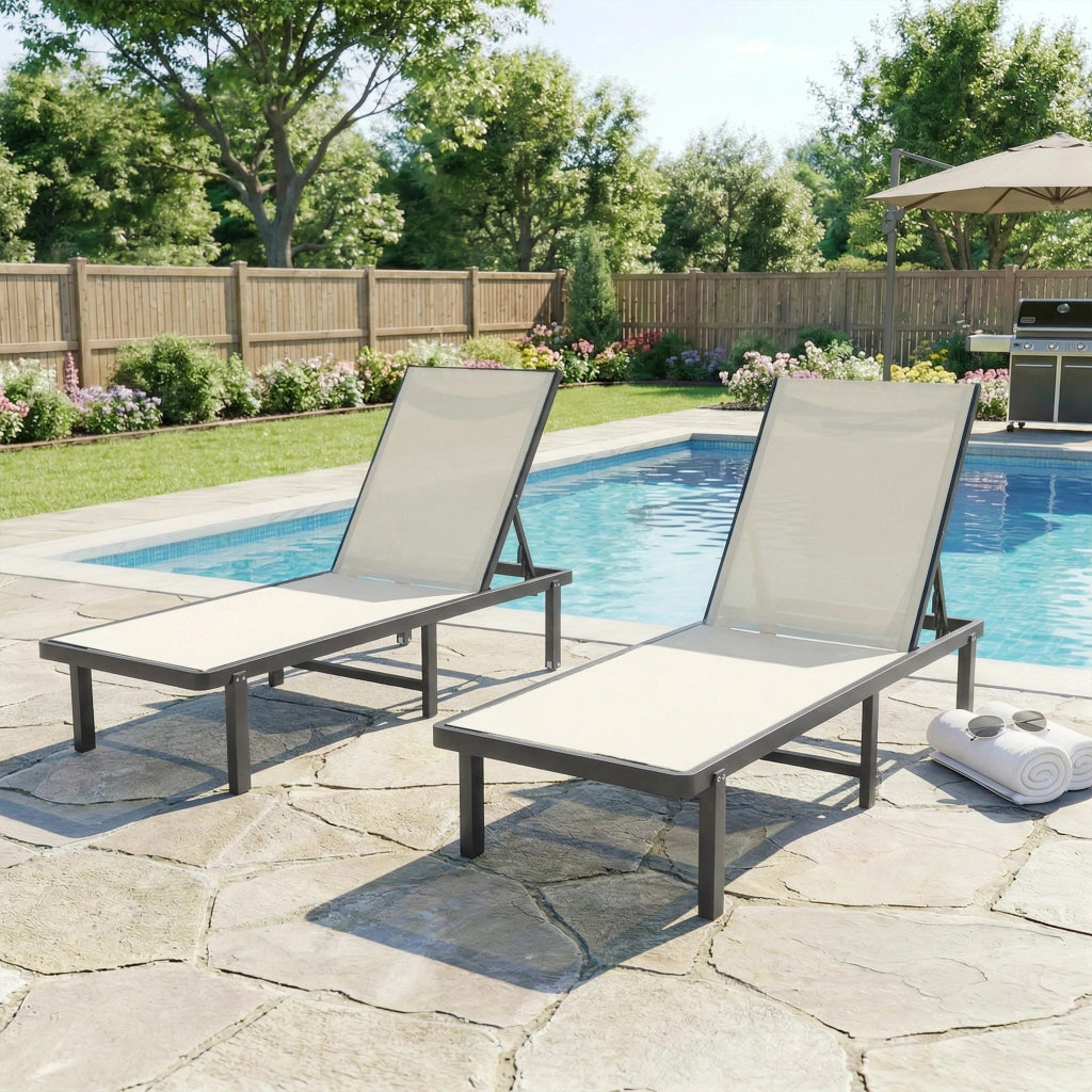 Poltrona reclinabile a 2 pezzi con ruote ¨C zephmum ¨C Tessuto beige, struttura alluminio