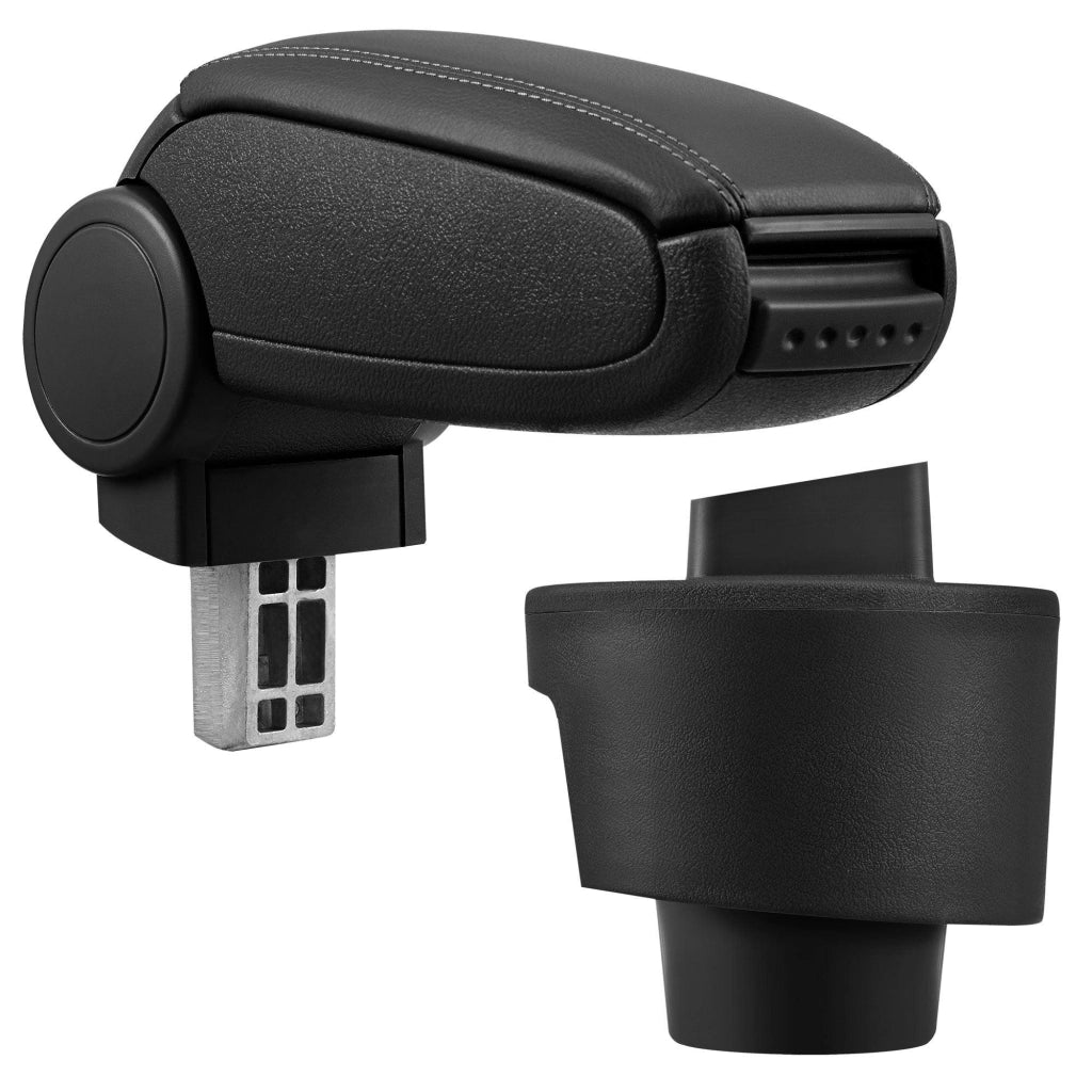 Bracciolo centrale per Seat Ibiza tipo 6J con scomparto imbottito in similpelle nera con cuciture nere 03_0000653