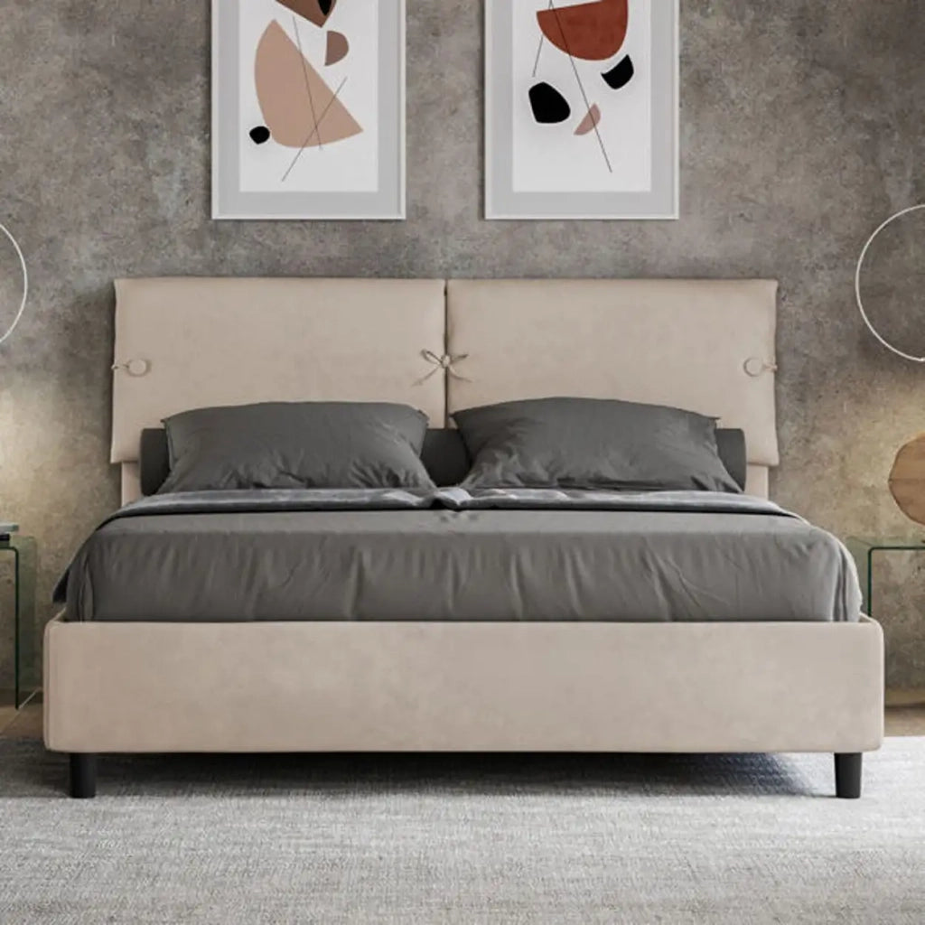 Letto matrimoniale con rete imbottito 160x200 microfibra sabbia Sleeper