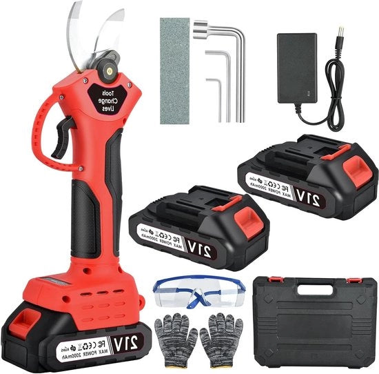 Serra elettrica telescopica caricabile a batteria 20 Ah con diametro massimo di taglio 30 mm e batteria a 21 V, adatta per giardini, siepi e aiuole fiorite (rosso)