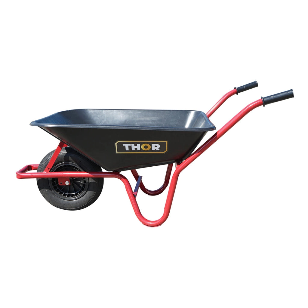 Carriola con secchio in plastica da 80 litri con ruota pneumatica 400/8 e telaio in metallo THOR