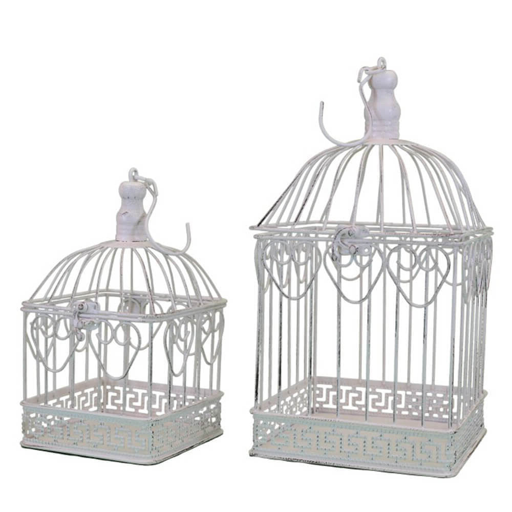 Set 2 Gabbie Natalie Rettangolari in Acciaio Bianco Antico