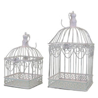 Set 2 Gabbie Natalie Rettangolari in Acciaio Bianco Antico