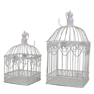 Set 2 Gabbie Natalie Rettangolari in Acciaio Bianco Antico