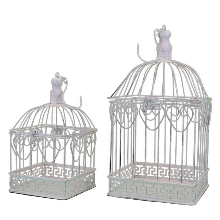 Set 2 Gabbie Natalie Rettangolari in Acciaio Bianco Antico