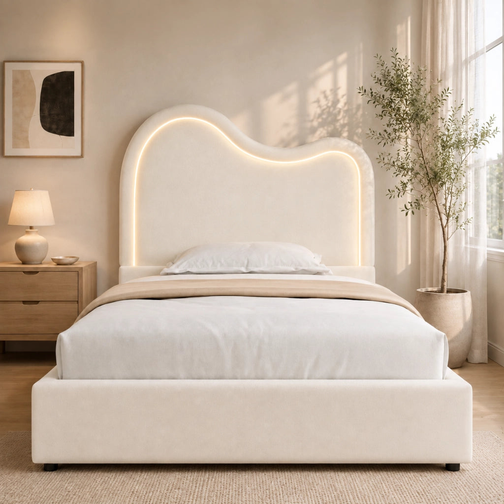 letto imbottito velluto beige 90 x 200 cm