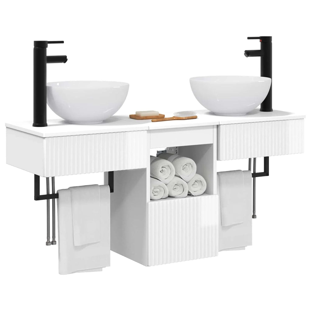 Set di mobili per il bagno 3 pz Bianco Lucido 3405581