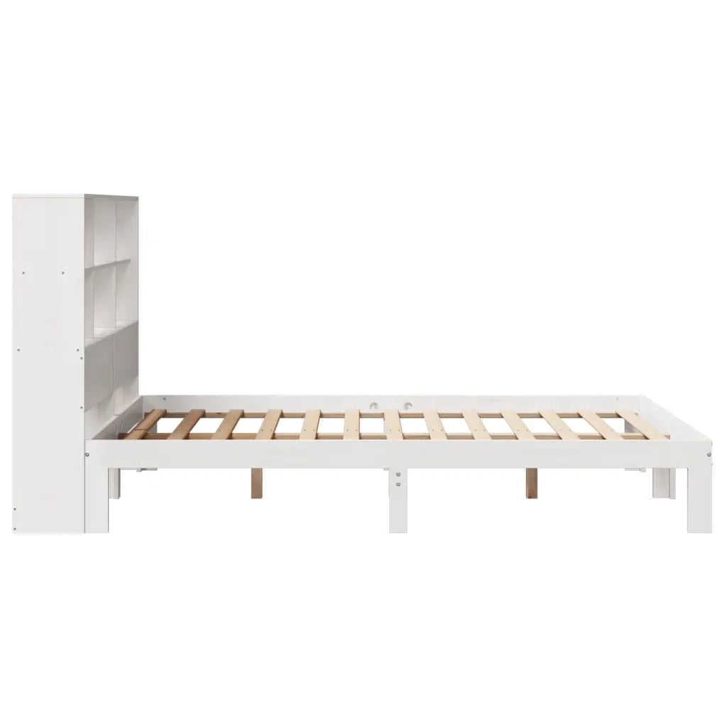 Letto Libreria senza Materasso-Struttura Letto con contenitore Bianco 140x190 cm Legno di Pino 259300