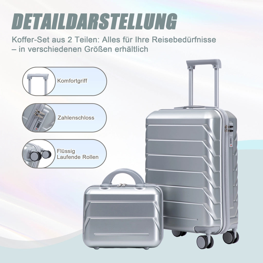 Set di due valigie girevoli in ABS da 14"/19" con lucchetto a combinazione e trousse da 14" (argento)