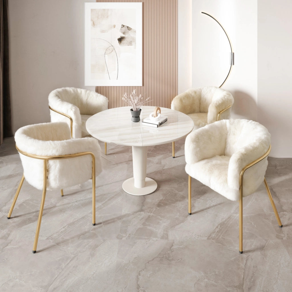 SEDIA Relax Set da 2 pezzi Bianca in pelliccia sintetica con gambe in metallo