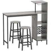 Set tavolo da pranzo alto con 2 sedie da bar, con ripiani e portabottiglie, Legno naturale