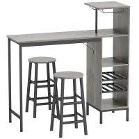 Set tavolo da pranzo alto con 2 sedie da bar, con ripiani e portabottiglie, Legno naturale