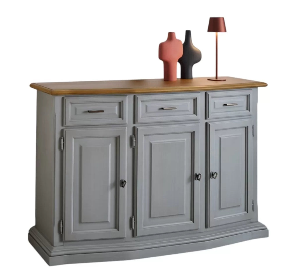 Madia credenza 3 porte 3 cassetti legno shabby grigio e noce 126x38x86 - Mobili 2G