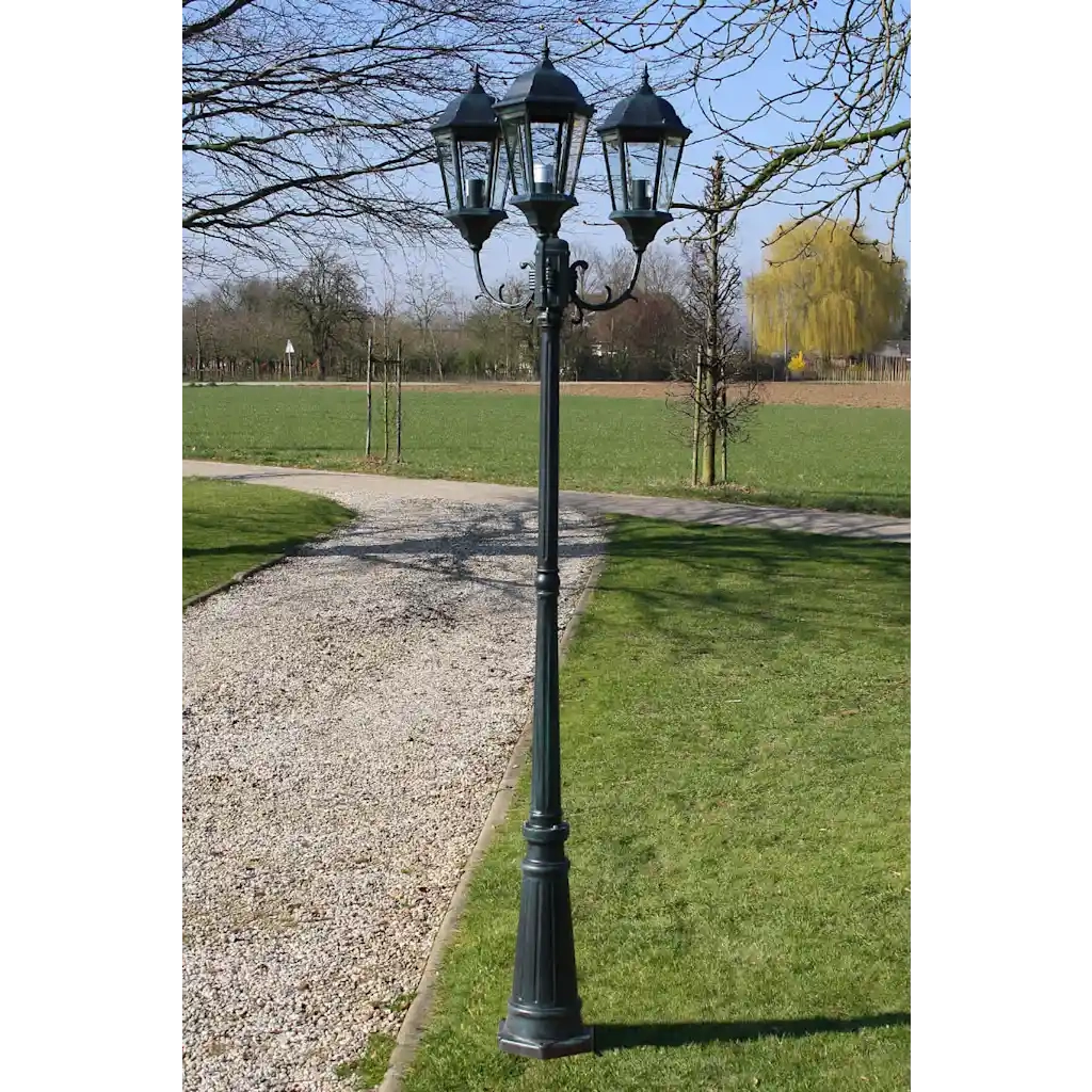 Lampione da Giardino 3 Bracci 230 cm Verde Scuro/Nero Aluminio CFW4940597