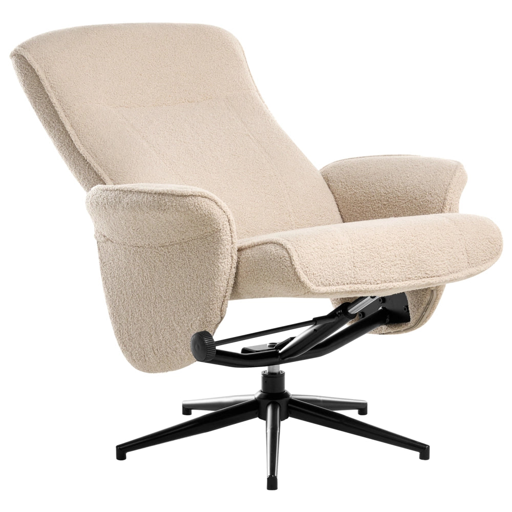 Poltrona reclinabile Beige con poggiapiedi Tessuto Boucle Girevole Struttura in metallo Design retrò