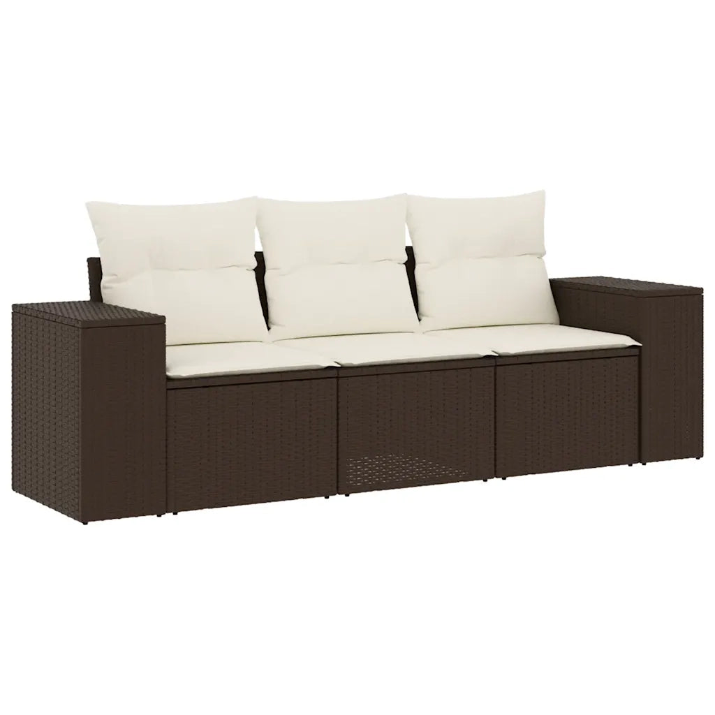 Set Divano da Giardino 3 pz con Cuscini Marrone in Polyrattan 3254600