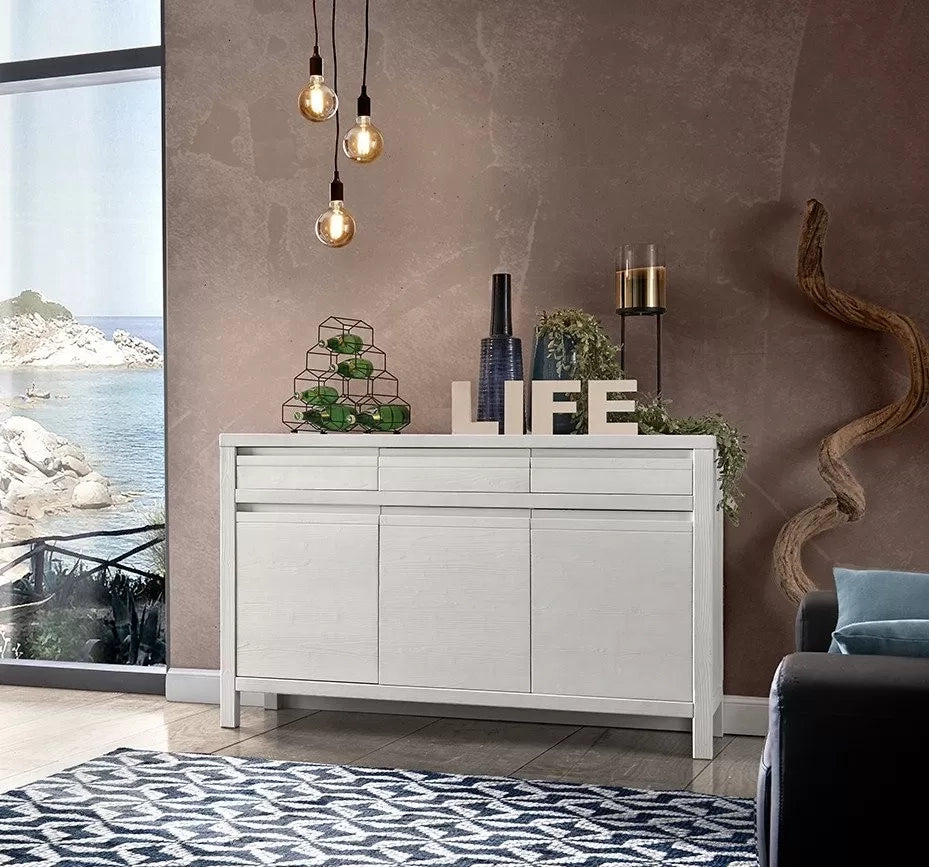 Credenza 3 porte 3 cassetti legno massello di abete grezzo 150x50x95 (3321) - Mobili 2G