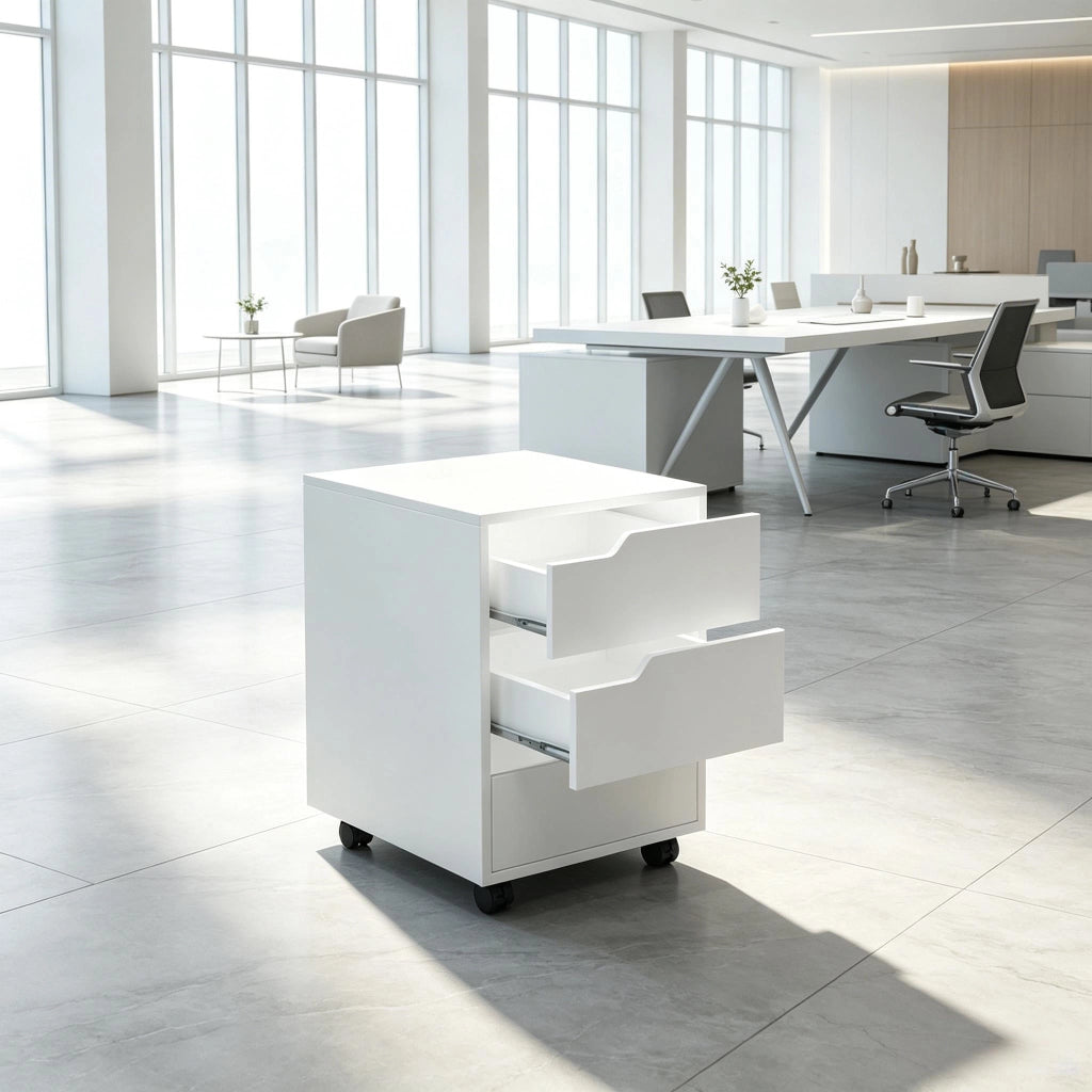 CASSETTIERA MOBILE CON 3 CASSETTI 40x50x57,5 cm BIANCA MDF E METALLO