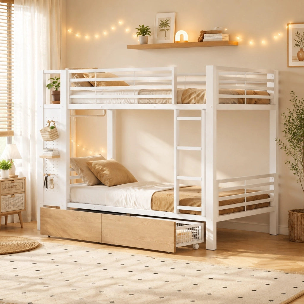 Letto a castello 90x200 cm in metallo e MDF con LED bianco