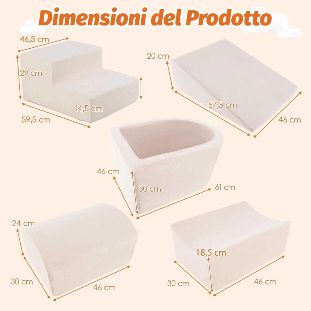 Set di 5 Pezzi Gioco in Schiuma, Blocchi con Piscina di Palline per Bambini, Coperture Lavabili con Cerniere, Blocchi Creativi per Stanza di Giocattoli, Camera da Letto (Bianco)