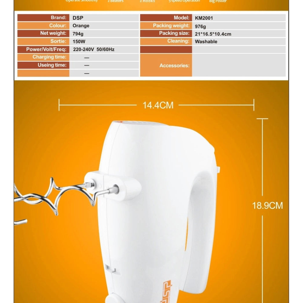 Trade Shop - Sbattitore Elettrico 5 Velocità Con Accessori In Acciaio Inox 150w Bianco -