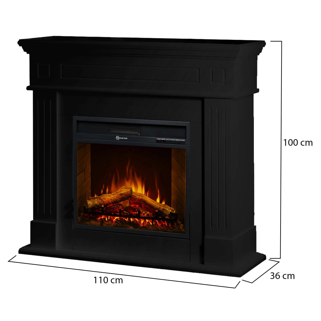 Caminetto Cogliate, Camino Elettrico Superficie Riscaldabile 30 m2, 110x36x100h cm Nero