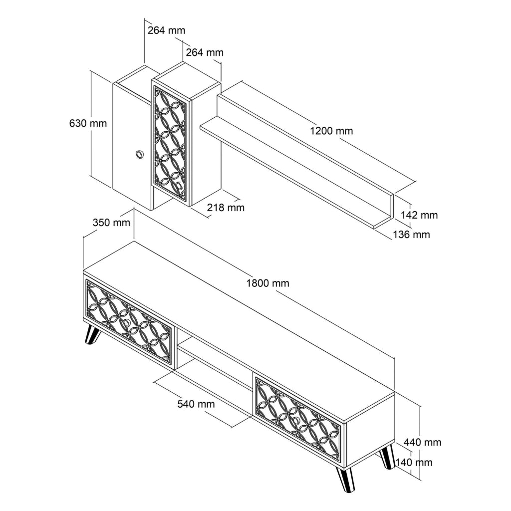 Mobile Soggiorno Vanzago, Parete Attrezzata Modulabile, Marrone Noce