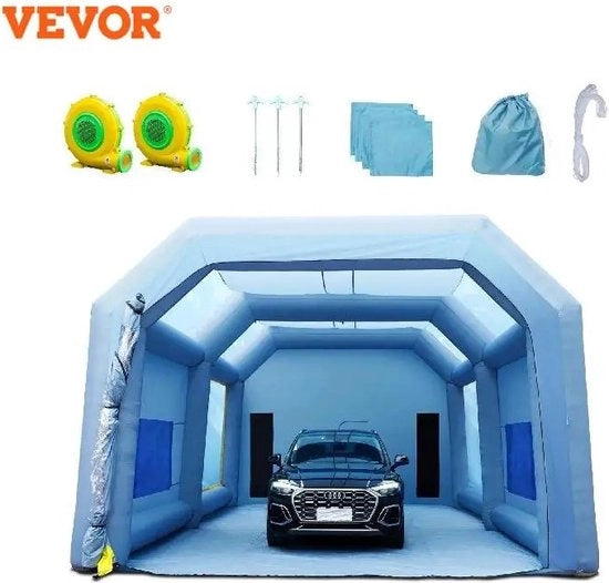 Cabina di verniciatura gonfiabile - Con giacche - Cabina di verniciatura gonfiabile - Carro spazzacamino potente - Tenda per verniciatura - Sistema di filtri d'aria - Blu - 6x3x2.5m