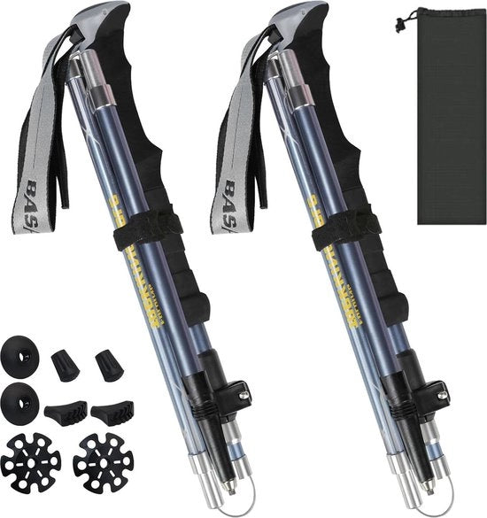 Stecchi da Trekking Opvougbili Telescopici in Alluminio 110-135 cm per Nordic Walking Donne Uomini Stecchi da Trekking Ultraleggeri con Paraurti in Gomma