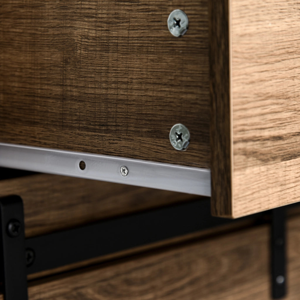 EasyComfort Mobile da Cucina Rustico con 2 Cassetti, Ripiani Aperti e Portabottiglie, Credenza Buffet in Legno e Metallo, 80x39x86 cm, Color legno