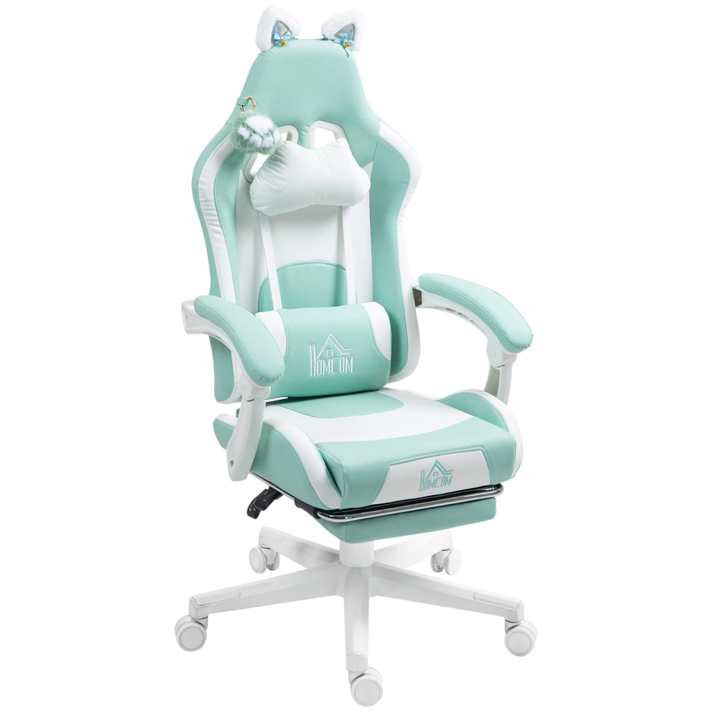 Poltrona da Gaming Reclinabile ¨C zephmum ¨C Pelle e Spugna, Bianco e Blu, 65x62x116-124 cm