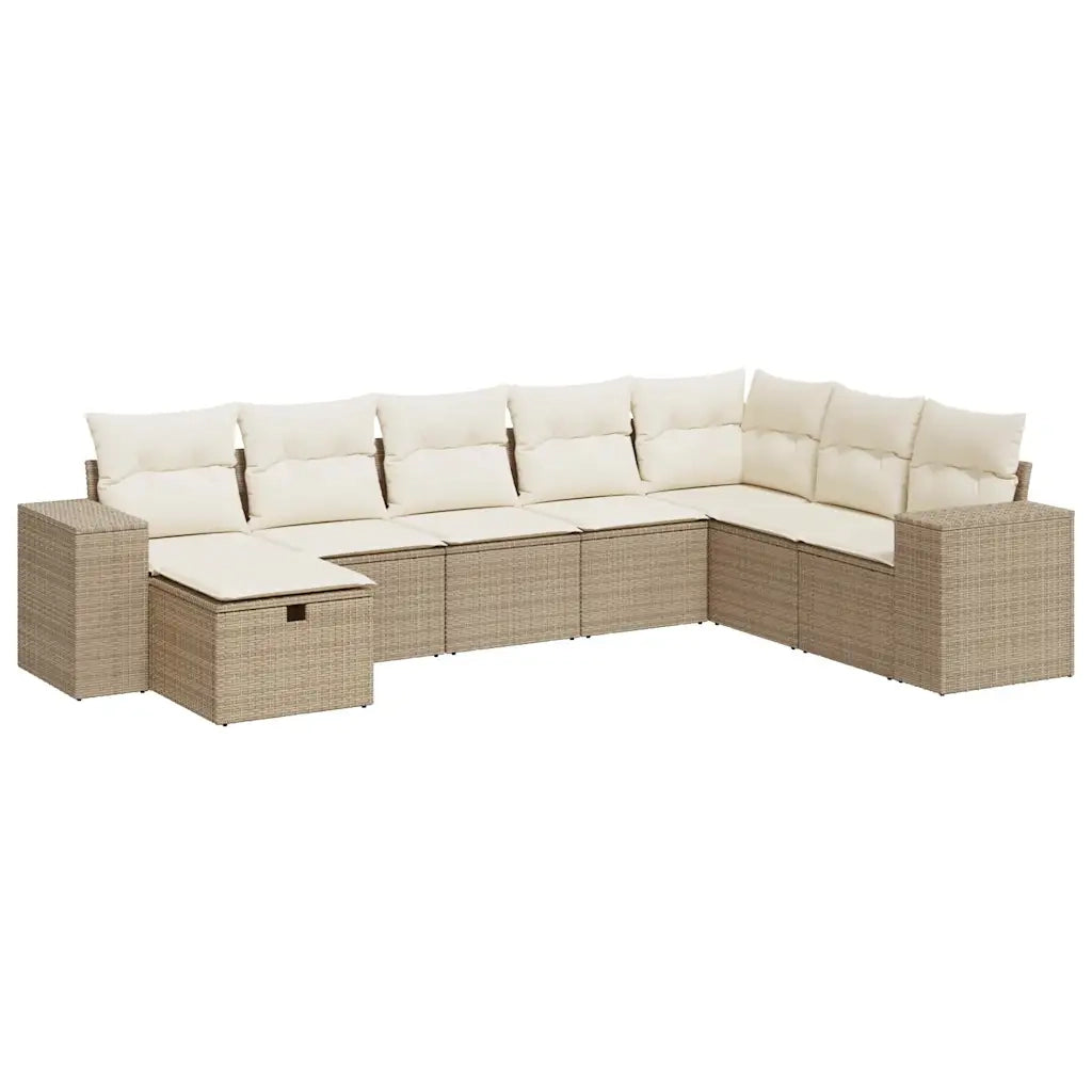 Set Divano da Giardino 8 pz con Cuscini Beige in Polyrattan 3325734