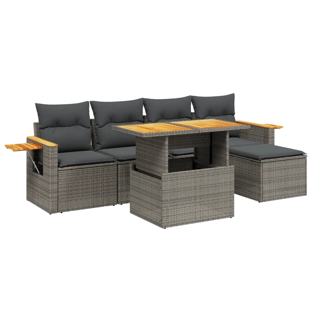 Set Divano da Giardino 6 pz con Cuscini Grigio in Polyrattan 3273496