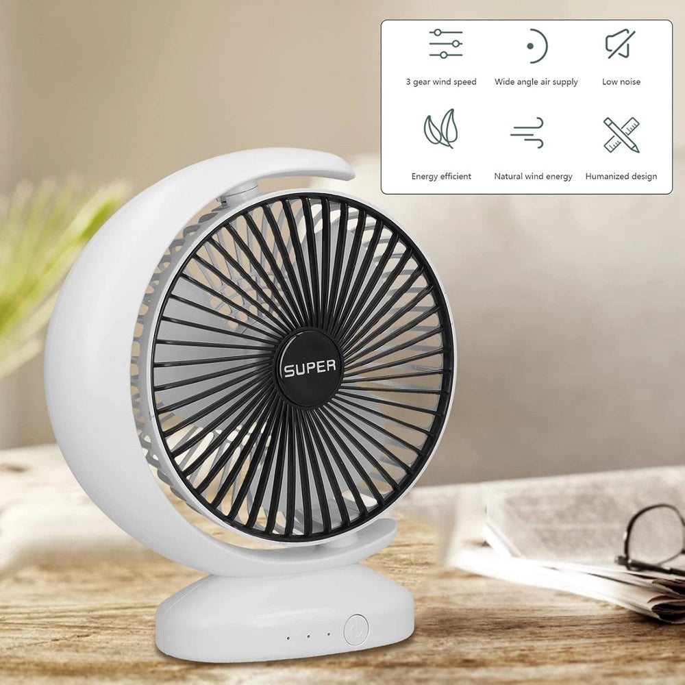 Trade Shop - Ventilatore Da Tavolo Usb Silenziosa Con Rotazione Testa Flusso D'aria A 3 Livelli -