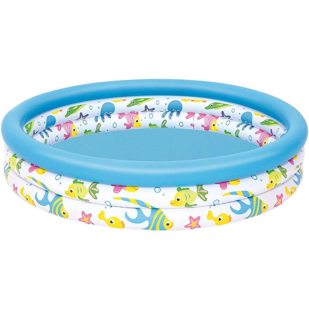 Trade Shop - Piscina Rotonda 122cm Gonfiabile Fuoriterra Pesciolini Bambini Giardino 3 Anelli -