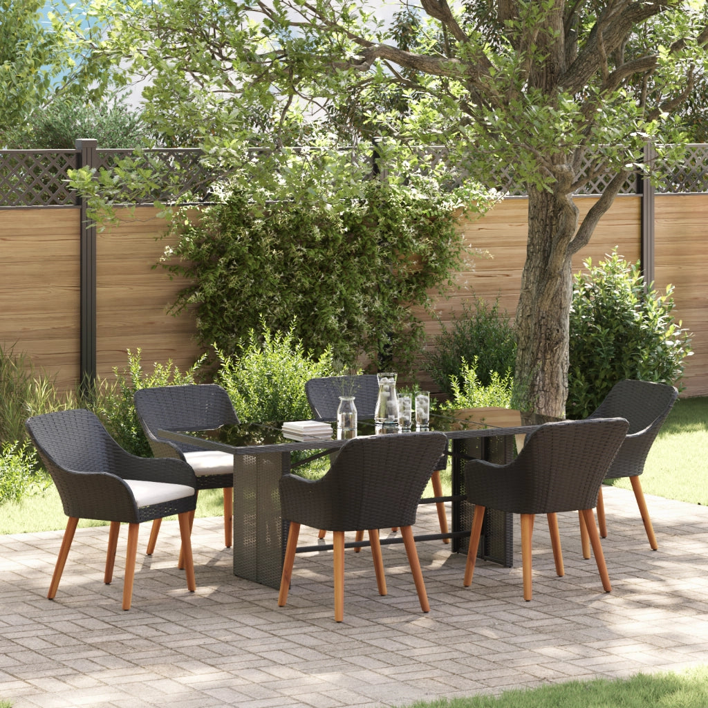 Set da Pranzo da Giardino da 7 Pezzi Nero Polyrattan
