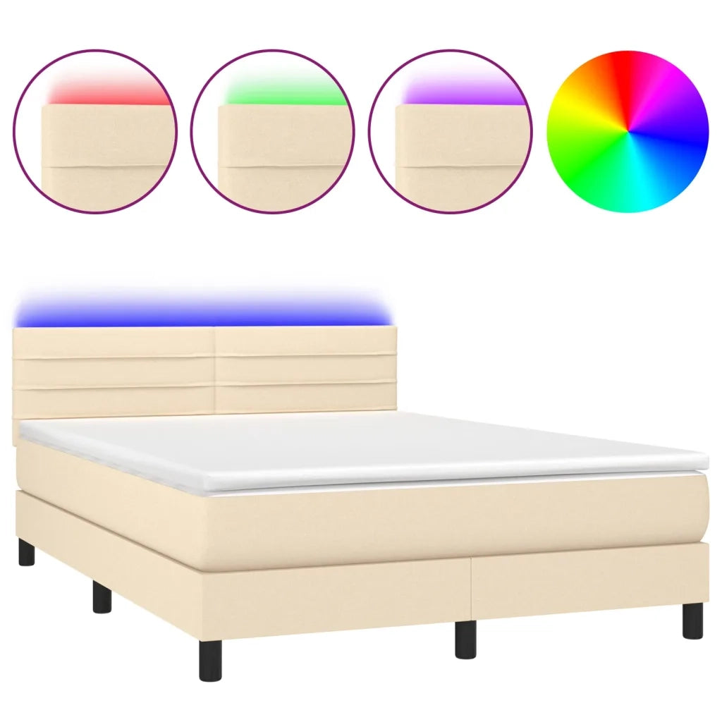 Letto a Molle con Materasso e LED Crema 140x200 cm in Tessuto 3133242