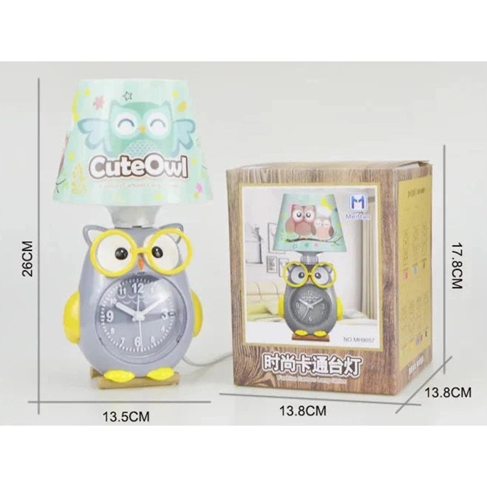 Trade Shop - Lampada Da Scrivania Con Orologio Integrato A Forma Di Gufo Stanza Bambini 13x26cm -
