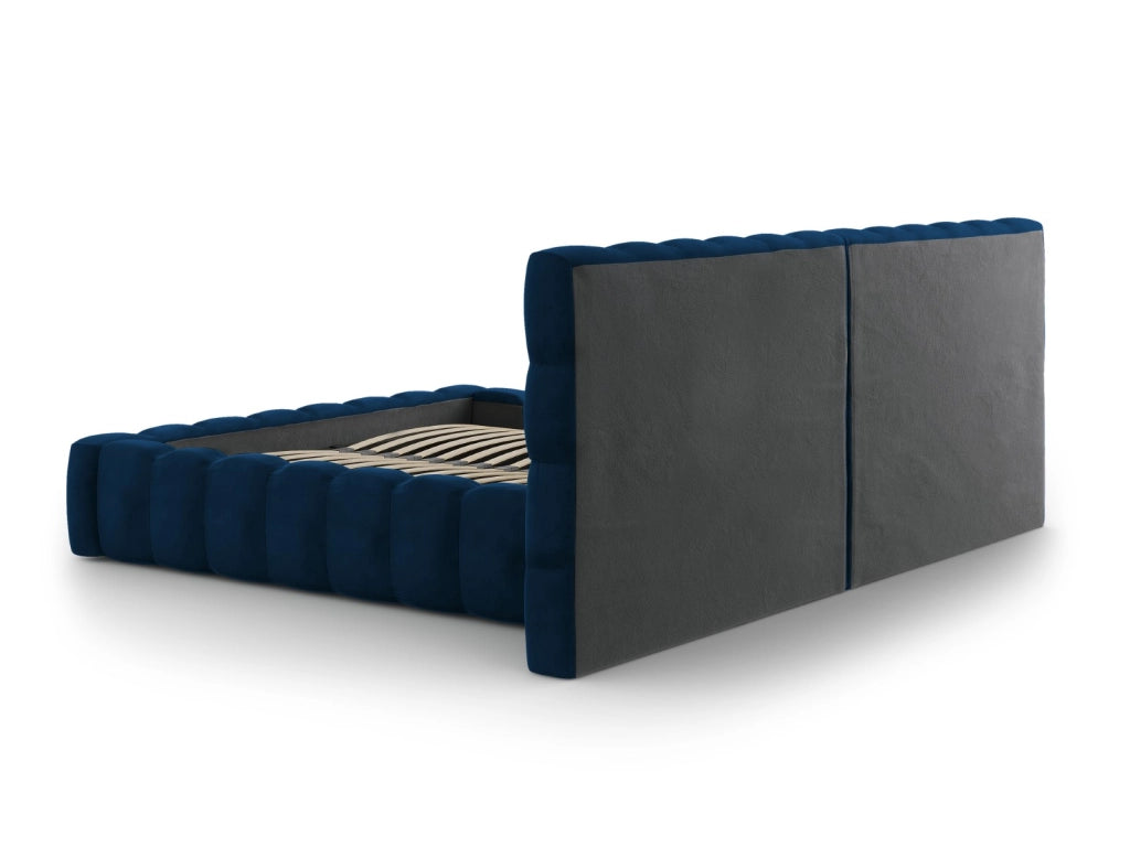 Cosmopolitan Design - Letto a cassettone con testiera doppia "Bali" 140x200cm in velluto blu reale 